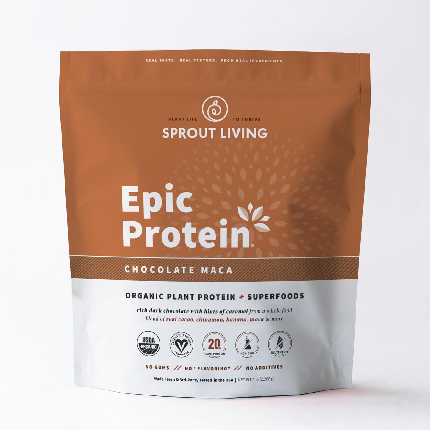 Sprout Living Epic Protein, Plant Based Protein & Superfoods Powder, Chocolate Maca Powder | 20 Grams Organic Protein Powder, Vegan, Non Dairy, Non-GMO, Gluten Free, Low Sugar (1 Pound, 12 Servings)