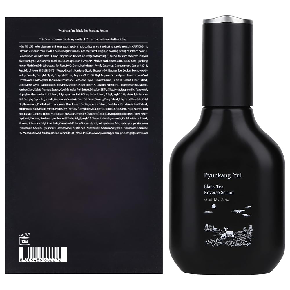Pyunkang Yul PKY Black Tea Boosting Serum, Condensed Nutrition for Fine Line Care with Kombucha, Ginseng Fruit Extract, Zero-Irritation, Korean Skincare (1.52 Fl. Oz, 45ml)