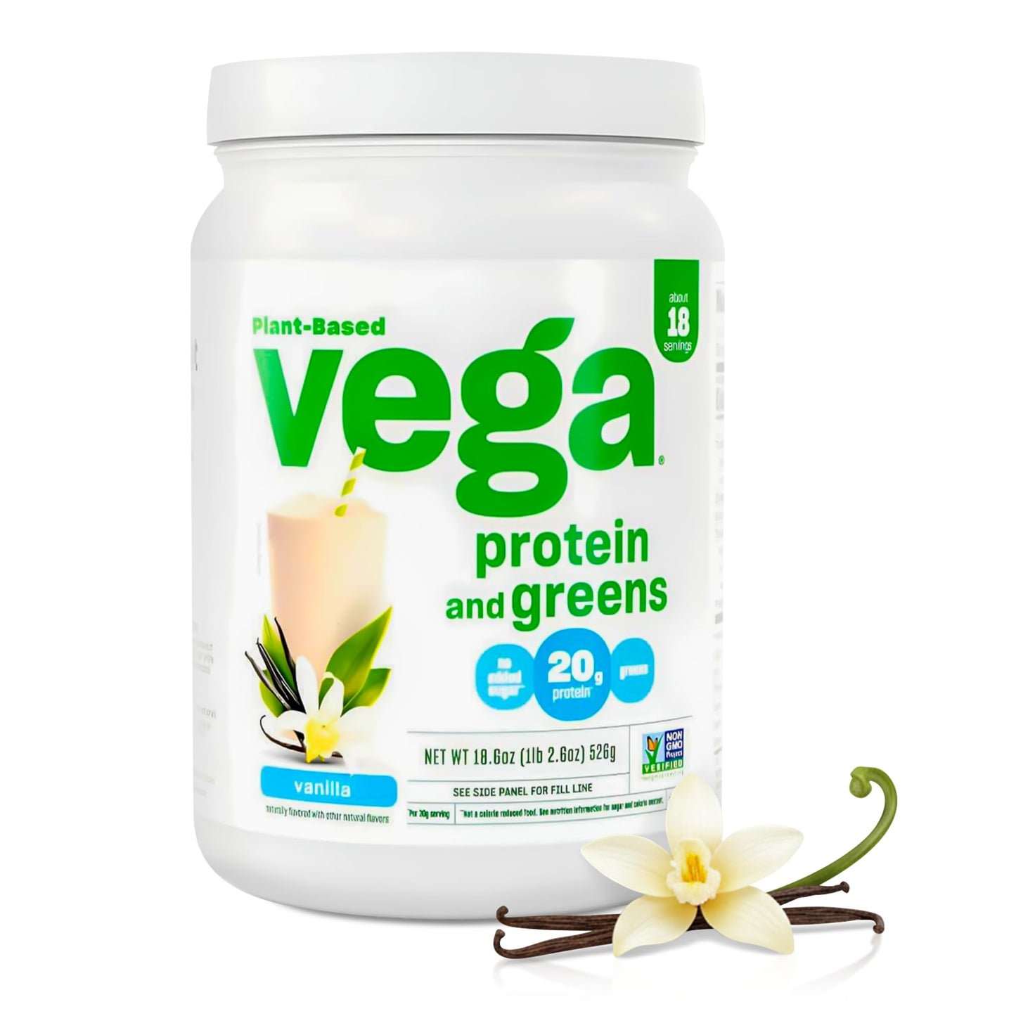 Vega Premium Protein + Supergreens, Chocolate – 20g Vegan Protein, Dairy & Gluten Free, 22.4 oz (19 Servings)