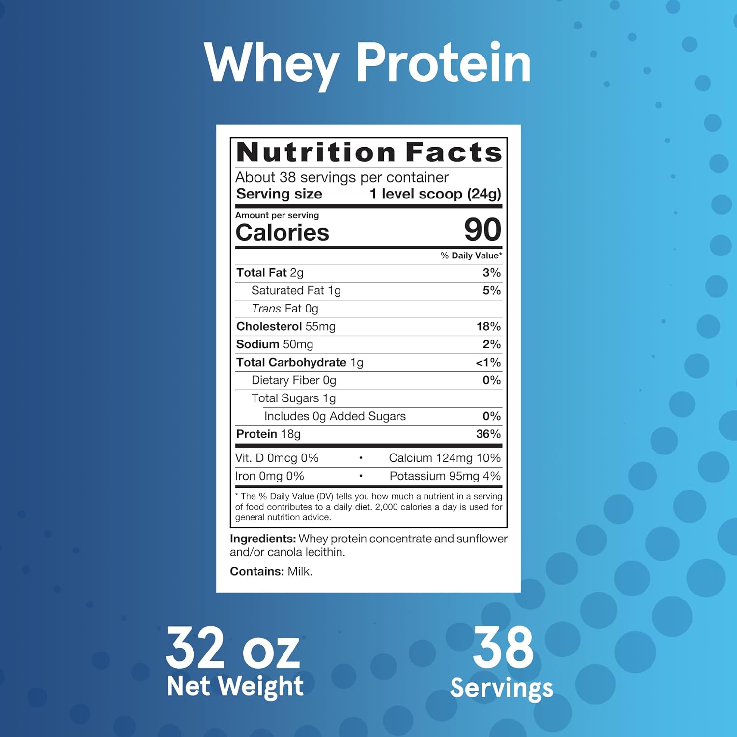 Jarrow Formulas Whey Protein with 18 g of Protein, 3.8 g of BCAAs, and Glutamine, Dietary Supplement for Muscle Function and Recovery Support, 32 oz Unflavored Powder, Approximately 38 Day Supply