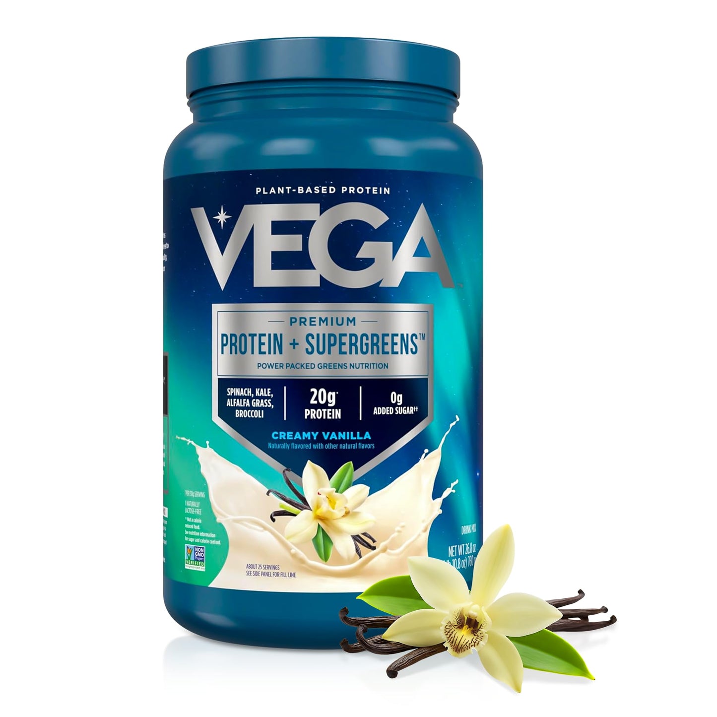 Vega Premium Protein + Supergreens, Chocolate – 20g Vegan Protein, Dairy & Gluten Free, 22.4 oz (19 Servings)