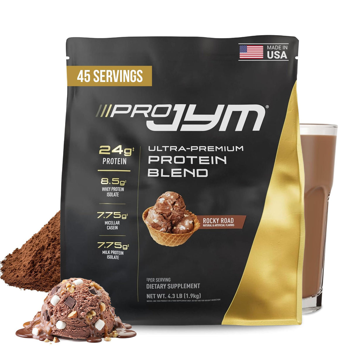 JYM Tahitian Vanilla Bean Whey & Casein Protein Powder, 1.7 lb, 22 Servings