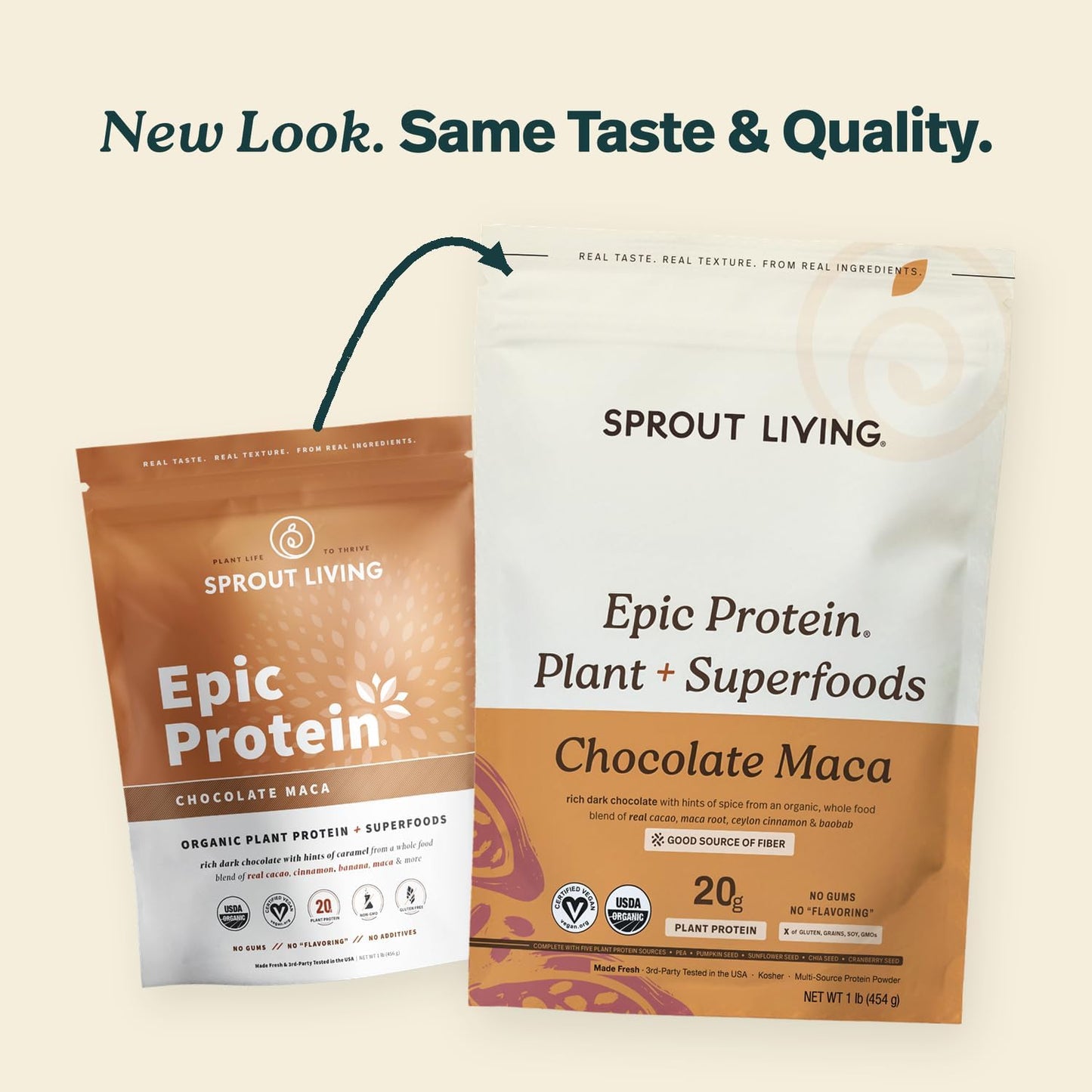 Sprout Living Epic Protein, Plant Based Protein & Superfoods Powder, Chocolate Maca Powder | 20 Grams Organic Protein Powder, Vegan, Non Dairy, Non-GMO, Gluten Free, Low Sugar (1 Pound, 12 Servings)