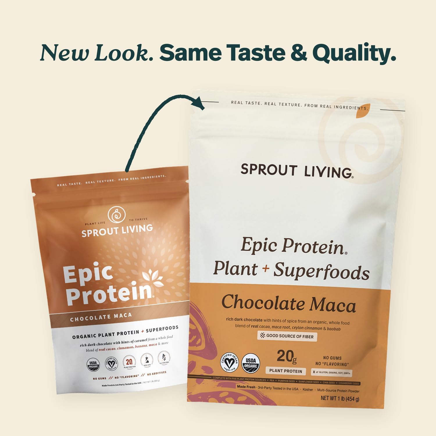 Sprout Living Epic Protein, Plant Based Protein & Superfoods Powder, Chocolate Maca Powder | 20 Grams Organic Protein Powder, Vegan, Non Dairy, Non-GMO, Gluten Free, Low Sugar (1 Pound, 12 Servings)