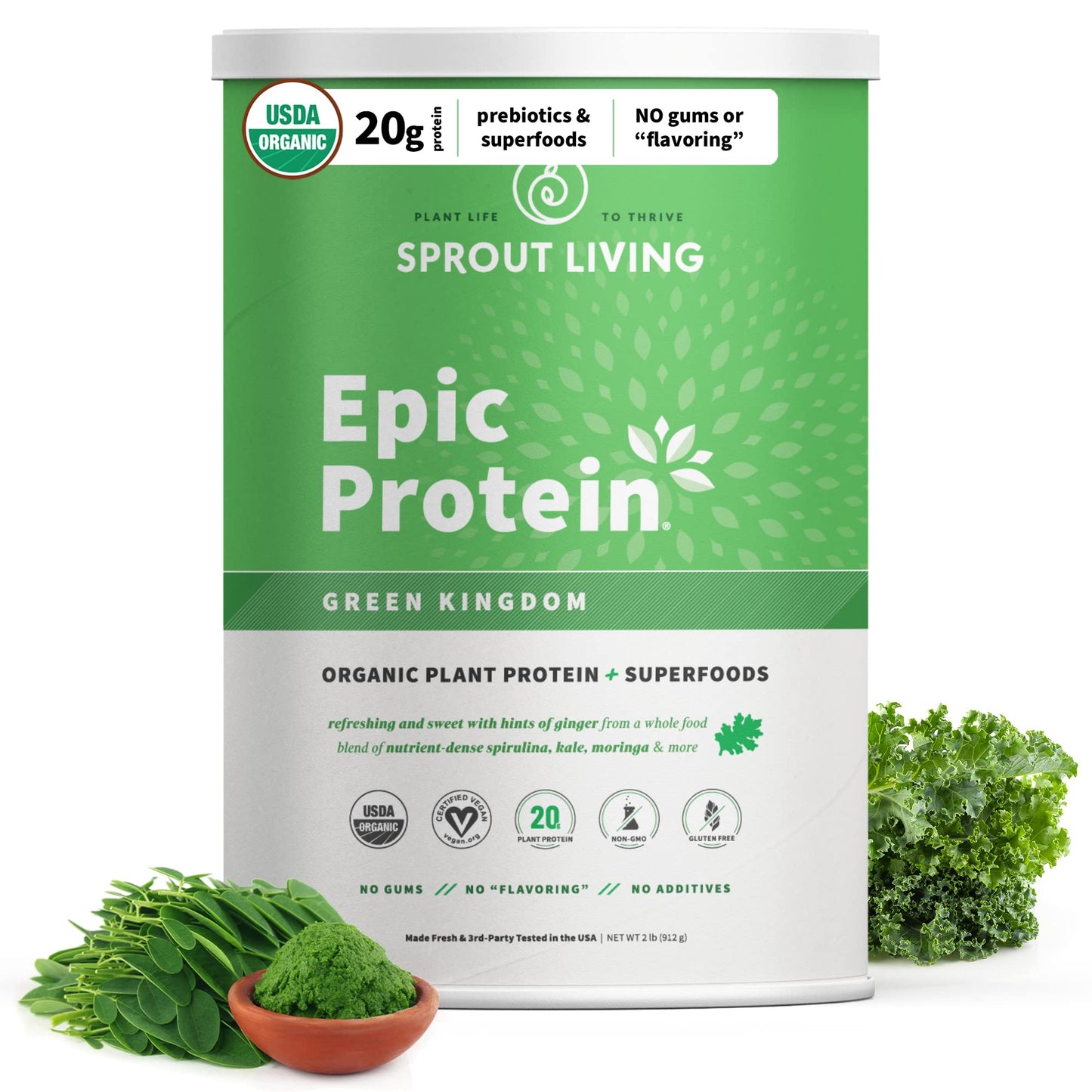 Sprout Living Epic Protein, Plant Based Protein & Superfoods Powder, Chocolate Maca Powder | 20 Grams Organic Protein Powder, Vegan, Non Dairy, Non-GMO, Gluten Free, Low Sugar (1 Pound, 12 Servings)