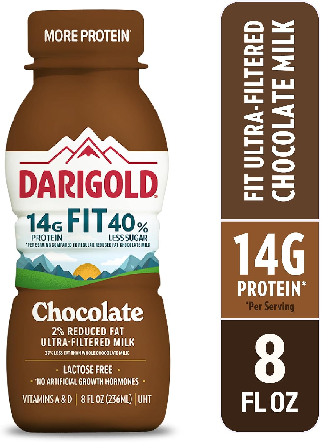 DARIGOLD FIT - Ultra-Filtered, Low Fat, Lactose Free Chocolate Milk - 14g Protein, 40% Less Sugar - 8oz Bottles, 18 Pack