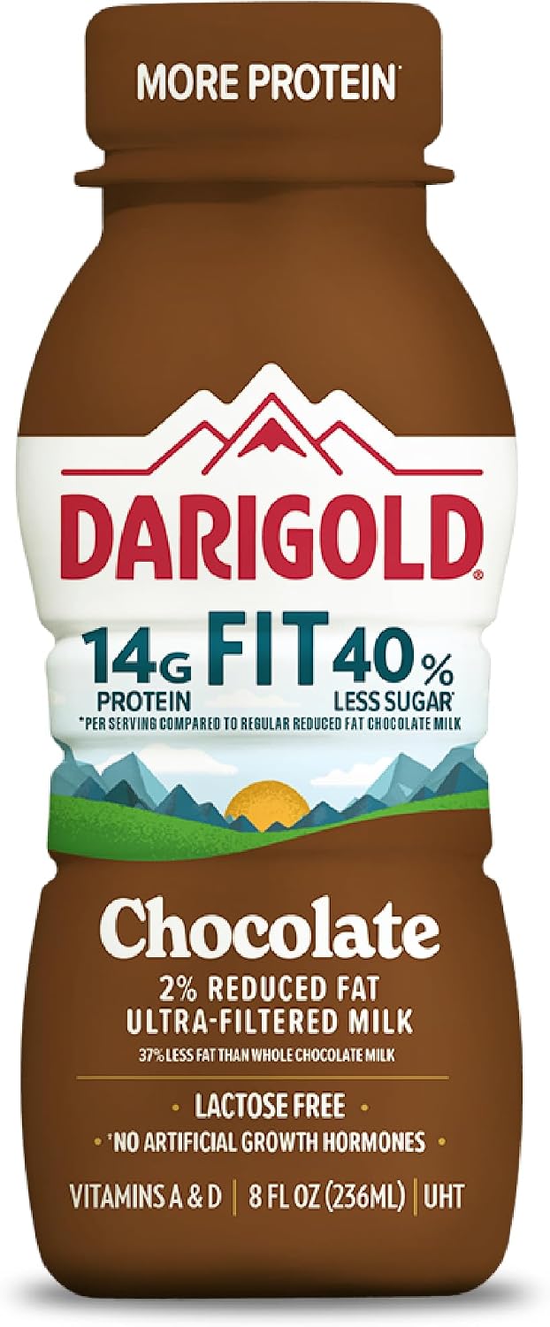 DARIGOLD FIT - Ultra-Filtered, Low Fat, Lactose Free Chocolate Milk - 14g Protein, 40% Less Sugar - 8oz Bottles, 18 Pack