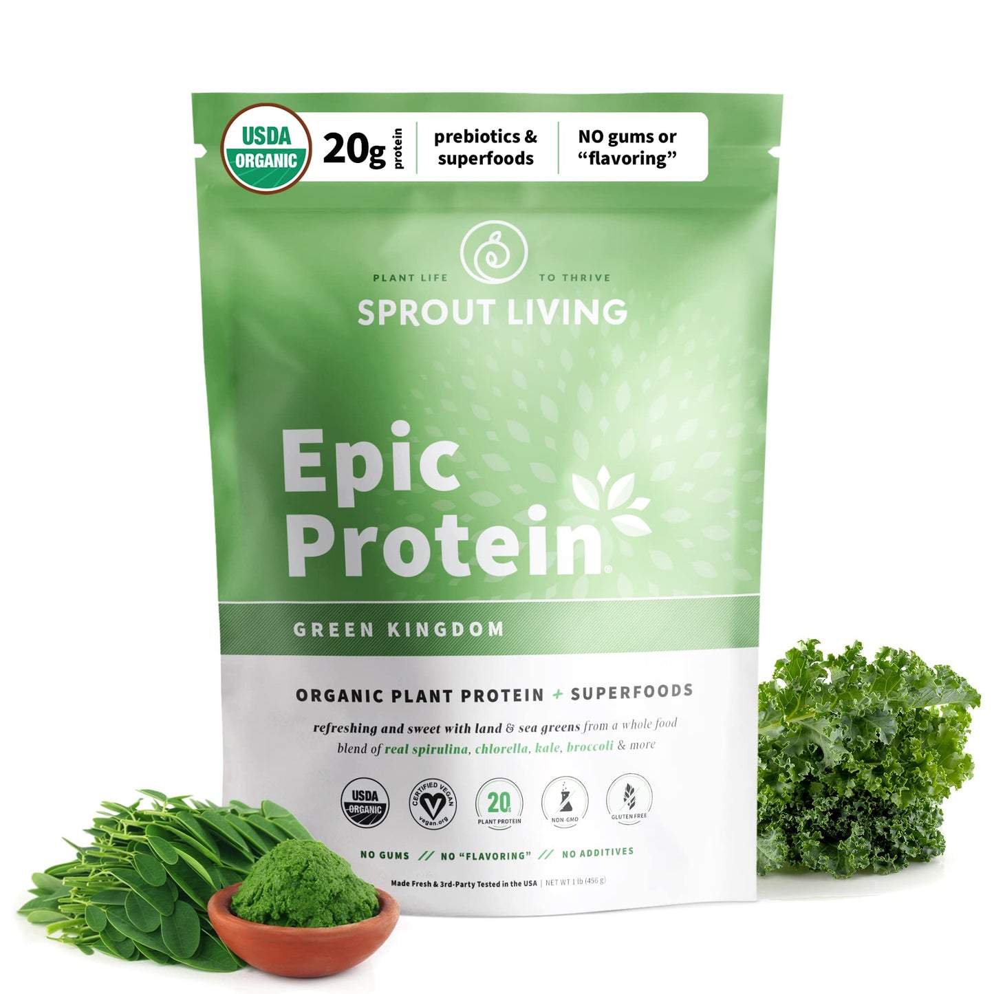 Sprout Living Epic Protein, Plant Based Protein & Superfoods Powder, Chocolate Maca Powder | 20 Grams Organic Protein Powder, Vegan, Non Dairy, Non-GMO, Gluten Free, Low Sugar (1 Pound, 12 Servings)