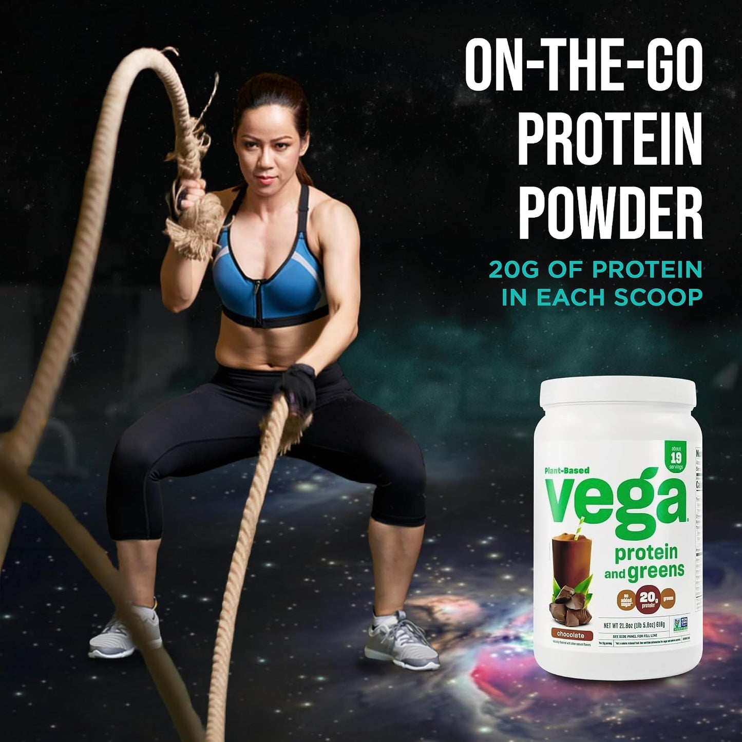 Vega Premium Protein + Supergreens, Chocolate – 20g Vegan Protein, Dairy & Gluten Free, 22.4 oz (19 Servings)
