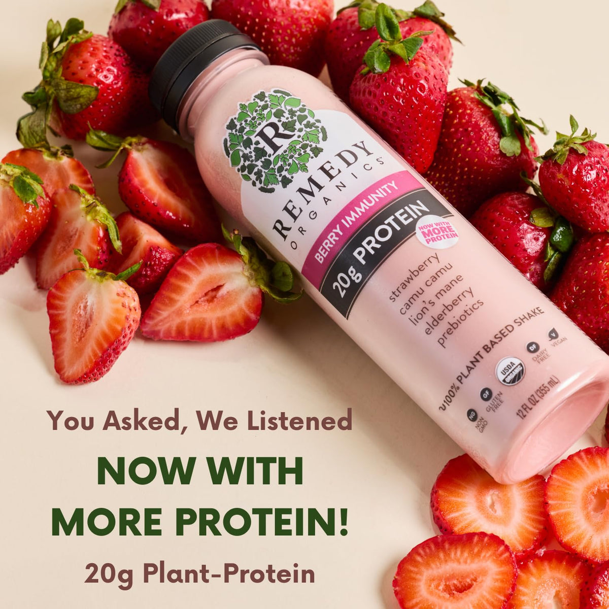 Remedy Organics Berry Immunity 12-Pack | Plant Based 20g Protein Shakes, Ready to Drink | USDA Organic, Gluten Free, Dairy Free, Soy Free