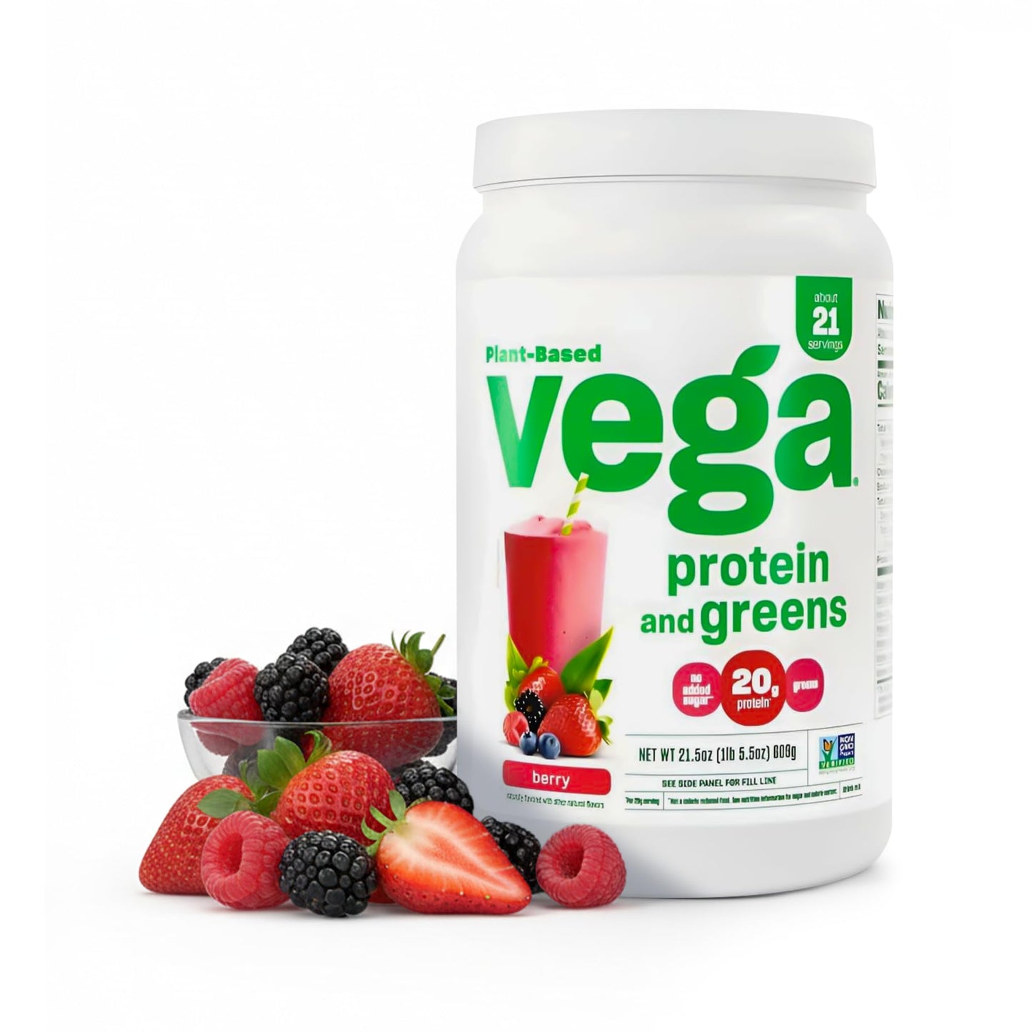 Vega Premium Protein + Supergreens, Chocolate – 20g Vegan Protein, Dairy & Gluten Free, 22.4 oz (19 Servings)