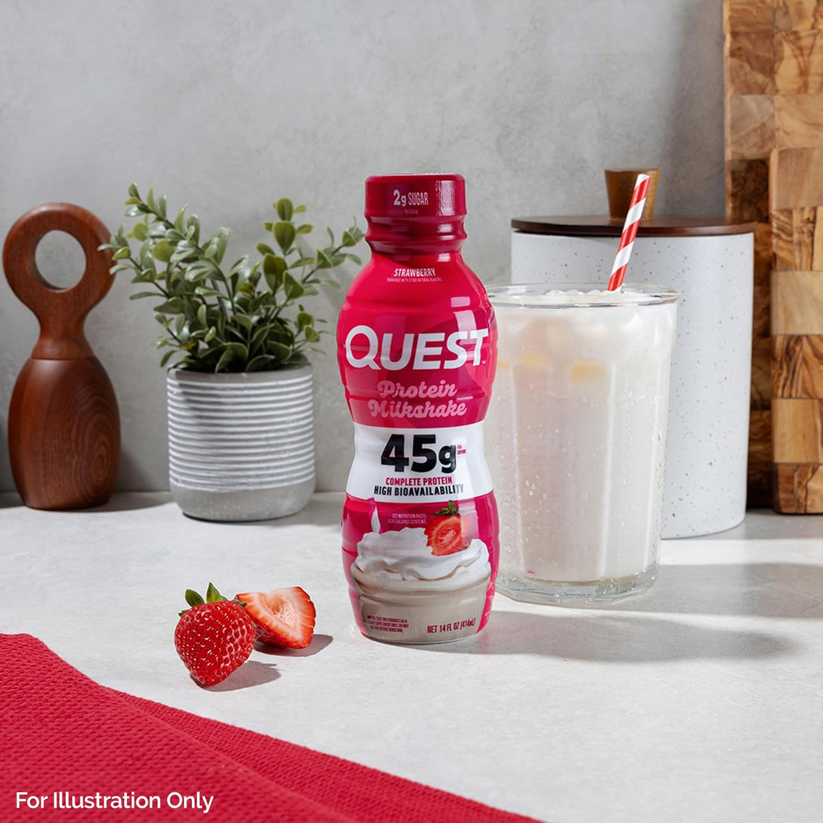 Quest Nutrition Strawberry Protein Shake, 45g Protein, 2g Sugar, 12 Count