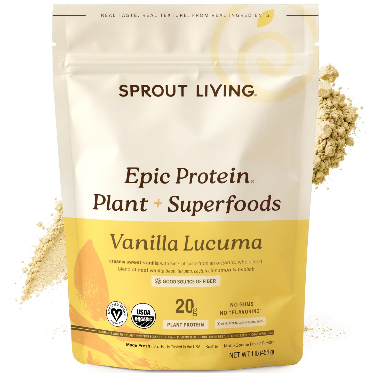 Sprout Living Epic Protein, Plant Based Protein & Superfoods Powder, Chocolate Maca Powder | 20 Grams Organic Protein Powder, Vegan, Non Dairy, Non-GMO, Gluten Free, Low Sugar (1 Pound, 12 Servings)