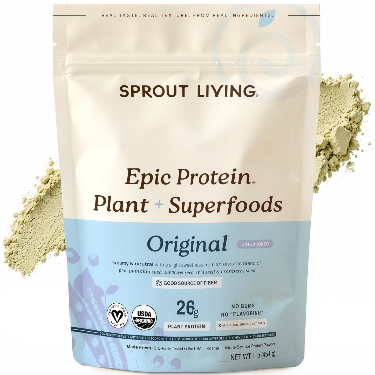 Sprout Living Epic Protein, Plant Based Protein & Superfoods Powder, Chocolate Maca Powder | 20 Grams Organic Protein Powder, Vegan, Non Dairy, Non-GMO, Gluten Free, Low Sugar (1 Pound, 12 Servings)