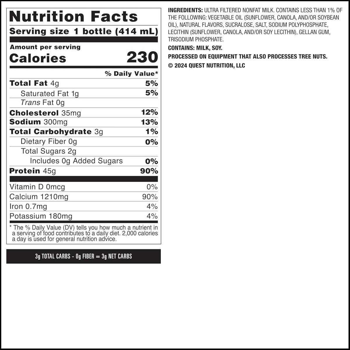 Quest Nutrition Vanilla Protein Shake, 45g Protein, 2g Sugar, 3g Net Carbs, Ready to Drink, Gluten Free, 12 Count
