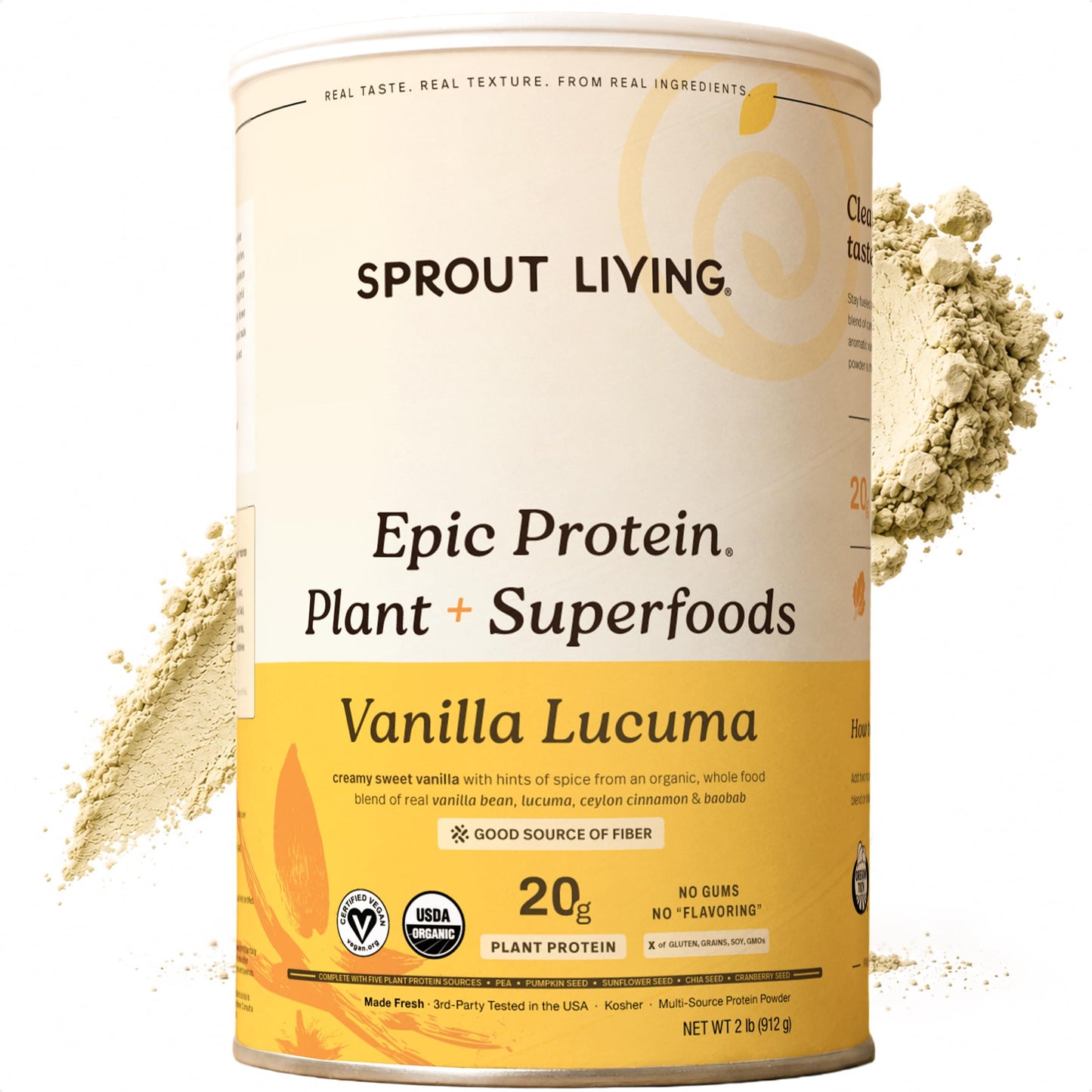 Sprout Living Epic Protein, Plant Based Protein & Superfoods Powder, Chocolate Maca Powder | 20 Grams Organic Protein Powder, Vegan, Non Dairy, Non-GMO, Gluten Free, Low Sugar (1 Pound, 12 Servings)