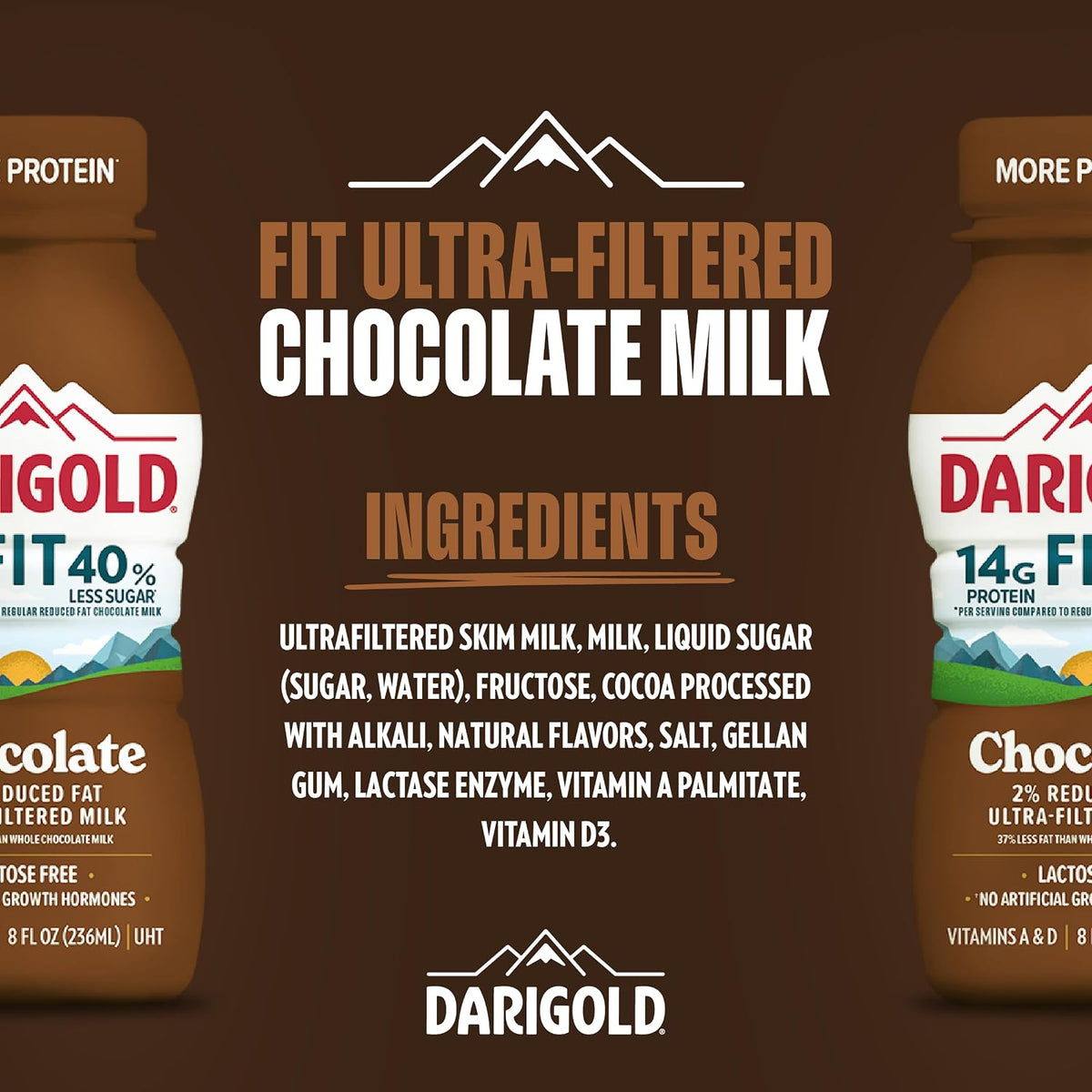 DARIGOLD FIT - Ultra-Filtered, Low Fat, Lactose Free Chocolate Milk - 14g Protein, 40% Less Sugar - 8oz Bottles, 18 Pack
