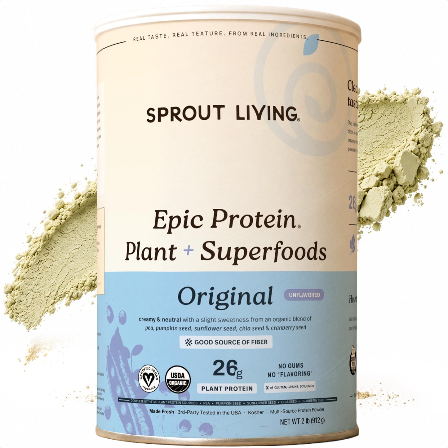 Sprout Living Epic Protein, Plant Based Protein & Superfoods Powder, Chocolate Maca Powder | 20 Grams Organic Protein Powder, Vegan, Non Dairy, Non-GMO, Gluten Free, Low Sugar (1 Pound, 12 Servings)